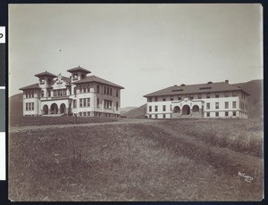 Exterior view of two buildings at the California Polytechnic School, ca.1900