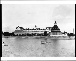 Exterior view of San Diego's Hotel Del Coronado from the ocean, ca.1888