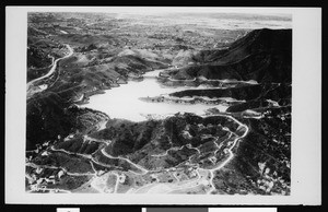 Aerial view of the Hollywood Reservoir and dam