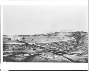 Drawing of the Santa Monica wharf used by the Los Angeles & Independence Railroad, ca.1877