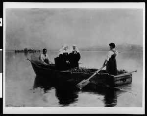 The painting "Ave Maria" by Wapjer depicting nuns crossing water in a boat