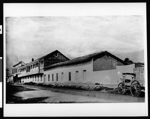 View of Alvarado Street, showing the Sanchez -Castro and Malarin-Spence homes, Monterey, 1884