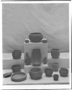 Collection of 16 prehistoric Indian food vessels of stone from Southern California, January 1904