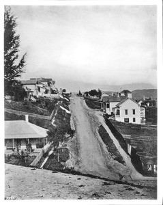 View of Justica Street looking north from Temple Street in Sonora Town, Los Angeles, ca.1880