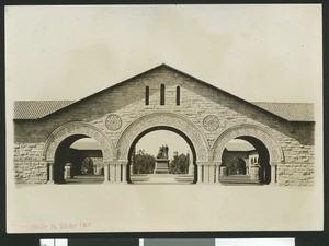 View looking out of the "Quad" towards Palo Alto, Stanford University, ca.1900