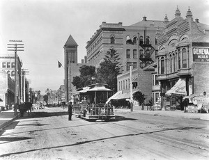 View of Broadway looking north from Third Street, Los Angeles, 1898