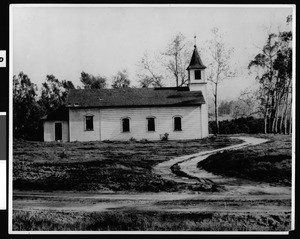 Exterior view of the side of the San Antonio Church in Placentia, ca.1900