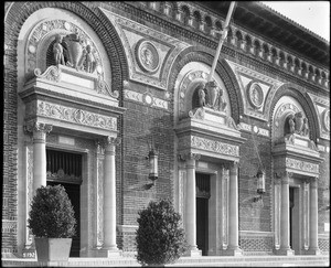 An angled view of the front entrance of the Exhibition Building