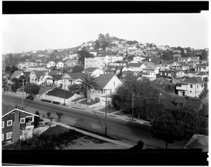 Birdseye view of the Moreno Highlands neighborhood in Silverlake, Los Angeles, 1925-1935