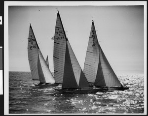 Three sailboats tilted to the left, ca.1940