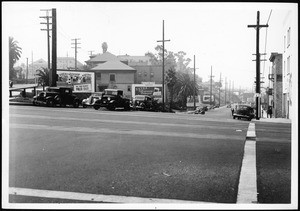 View of Temple Street and Figueroa Street looking south, ca.1930-1960