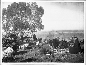 Bass and party camping on Point Sublime, North Rim, Grand Canyon, ca.1900-1930