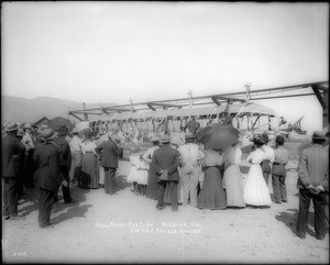 "Fawkes' Folly", aerial trolley designed by J.W. Fawkes in Burbank and adorned with flags and decorations, 1907-1910(?)