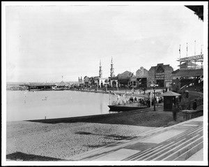 Venice Lagoon with beach front businesses, ca.1910