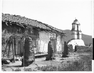 Chapel and bell tower (campanario) of Mission Asistencia of San Antonio at Pala, 1899