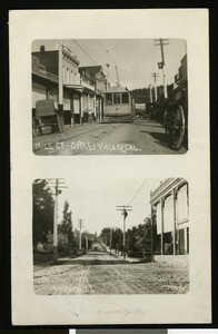 Nevada County Views, showing composite image of Mill Street and Auburn Street in Grass Valley, ca.1910