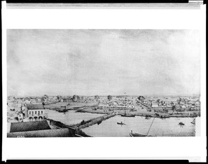 Drawing of the harbor in Stockton, June 1, 1852