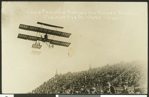 Louis Paulhan making record altitude flight at Dominguez Air show, 1910