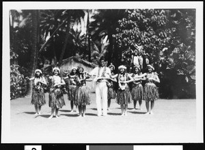 Hawaiian natives hula dancing