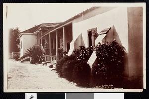 Exterior view of the south veranda of Camulos Ranch, Ventura County