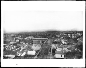 Panoramic view of Sixth Street and Main Street looking east, downtown Los Angeles, ca.1882