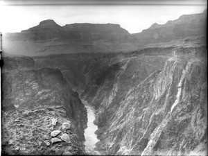 The Colorado River in the Grand Canyon from Bright Angel Plateau looking west, ca.1900-1930