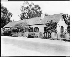 Old adobe mission building at 330 Santa Anita Street that appears to have been renovated into a house, San Gabriel, ca.1900
