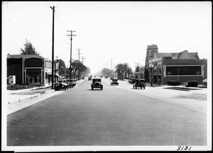 View of Sunset Boulevard after widening looking east from Vista Street, ca.1910-1950