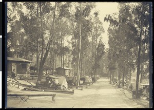 An automobile camp, showing lines of automobiles, Elysian Park, ca.1930