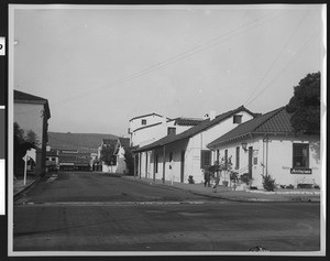 Adobe buildings on the east side of de la Guerra Street opposite City Hall, Santa Barbara, 1936