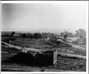 View of Old Town in San Diego from Presidio Hill, showing the ruins of the old jail in the foreground, ca.1898