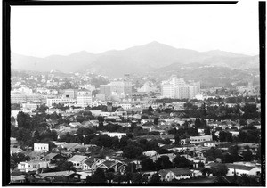 Birdseye view of Hollywood, looking north and showing several tall buildings