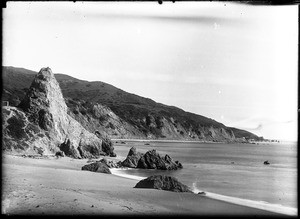 Castle Rock on the beach near Pacific Palisades, ca.1920