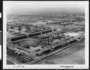 Aerial view of the Shell Chemical Corporation, in Torrance, August 1955