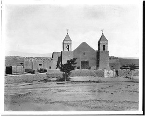 Exterior view of the Mission Santa Cruz, New Mexico, ca.1900