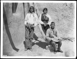 Lieutenant Governor Miller with his wife and brother at the Acoma Pueblo, New Mexico, 1886