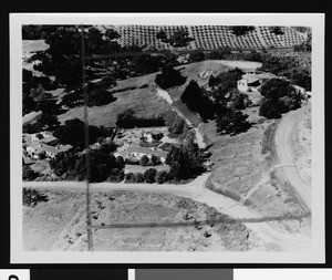 Birdseye view of houses in an unidentified hillside area in Los Angeles