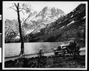 Silver Lake and Mount Carson, showing an automobile, ca.1930