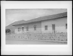 Exterior view of the south wing of the Mission San Luis Obispo de Tolosa, 1888