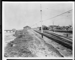 View of Huntington Beach, looking north on the ocean front, California, ca.1915