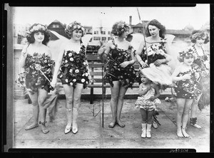 Group of women, possibly beauty contest participants, on a pier in Venice, ca.1920-1929