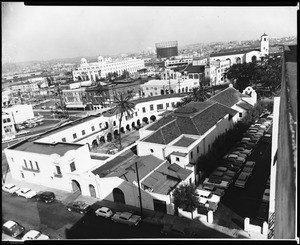 Birdseye view of the Plaza Church in Los Angeles, March 17, 1960