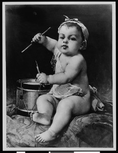 The painting "The Drummer" by Salles-Wagner, depicting an infant posed at a drum