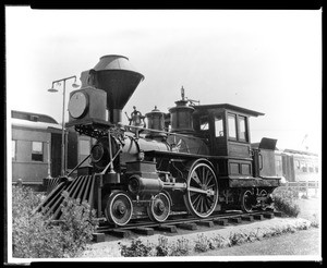 Central Pacific locomotive Number Three, one of the original railroad engines in California, Sacramento, ca.1935