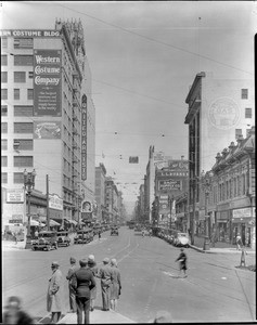 View of Broadway looking north from Tenth Street (Olympic Boulevard), Los Angeles, ca.1929