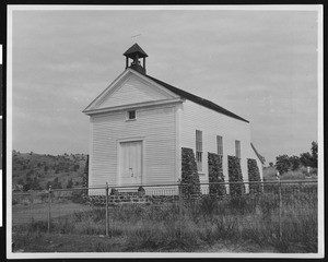 Exterior view of an old church in Hornitos, Mariposa County, ca.1930