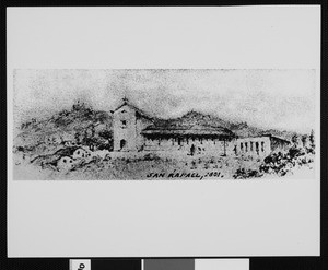 Drawing of Mission San Rafael as it appeared in 1831, by Edward Vischer, 1878