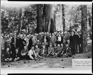 Sunset Club members posing "among the pines", 1911