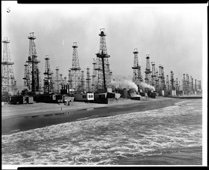 Unidentified oil field positioned along the shore
