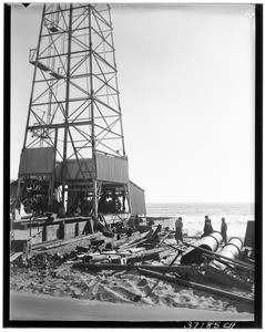 View of the lower half of an oil rig